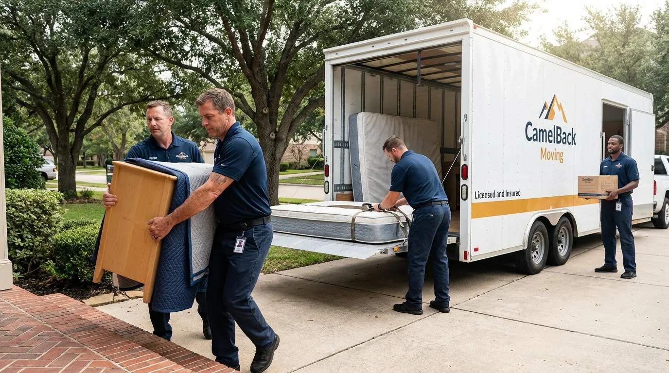 Crew loading residential truck for cross-state move from Marsing, ID